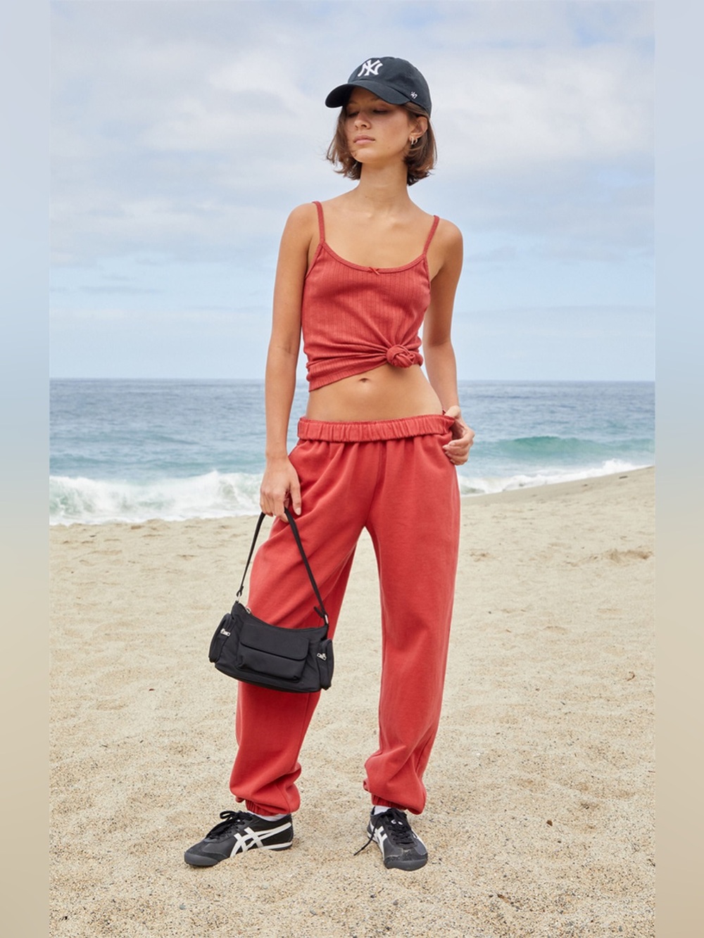 Brandy Melville John Galt Pointelle Skylar Tank & Rosa Sweatpants Set in Red OS